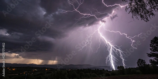 Obraz Thunder lighting storm dark background
