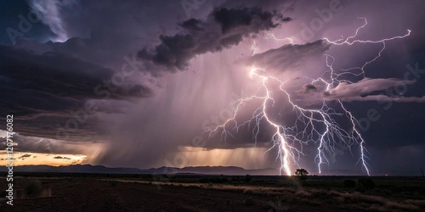 Obraz Thunder lighting storm dark background