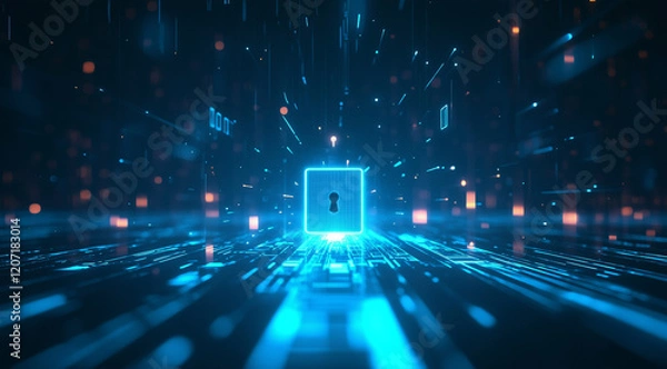 Fototapeta Padlock on binary code background
