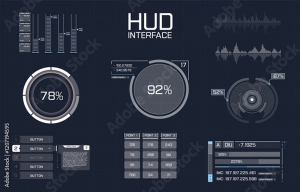 Fototapeta Futuristic HUD interface elements with blue glowing accents.