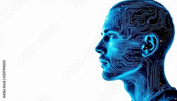 Obraz Artificial Intelligence Concept Human Head With Circuit Board Pattern Showing AI