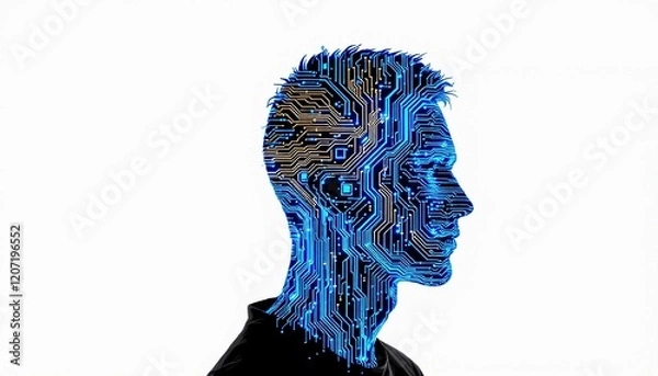 Obraz Digital Mind: Human Head Silhouette Integrated with Circuit Board Design
