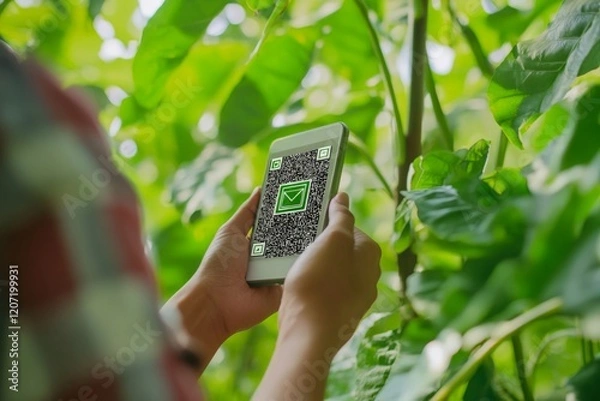 Fototapeta Smart Agriculture with QR Code Technology