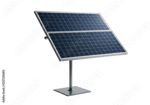 Fototapeta Single solar panel on a stand, isolated on white background