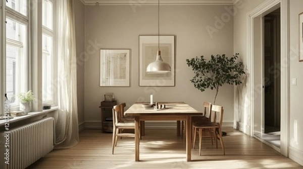Fototapeta Bright and Airy Minimalist Dining Room with Natural Light