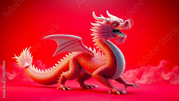 Fototapeta AI generative. Design of dragon illustration red gold on red background. Element design for chinese new year background. 25