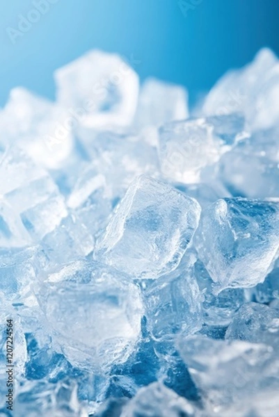 Fototapeta Close-up view of beautifully formed ice crystals against a vibrant blue backdrop captured using macro photography