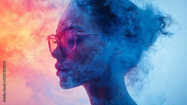 Fototapeta Colorful Smoke Surrounding a Woman's Profile
