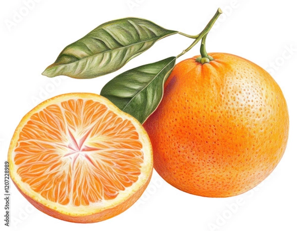 Obraz PNG Tangerine with leaf illustration produce orange.