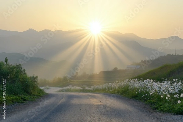 Fototapeta landscape of the mountains - austrian alps. Beautiful simple AI generated image