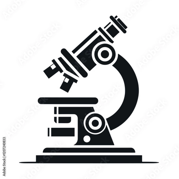 Fototapeta Stylized black-and-white illustration of a laboratory microscope on a flat surface