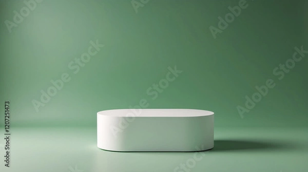Fototapeta Minimalistic white display stand for showcasing products in professional marketing and commercial advertisements with green background Realistic 3D Podium for Mockup