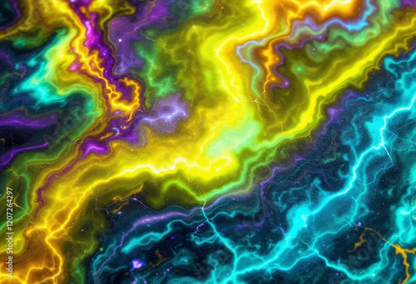 Fototapeta A colorful painting of a galaxy with purple, blue, and red swirls. The painting has a dreamy, ethereal quality to it, with the colors blending together in a way that creates a sense of movement