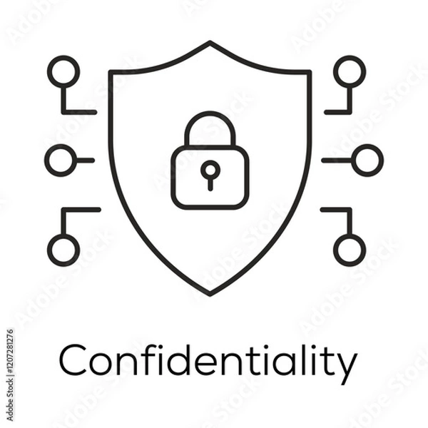 Obraz Confidentiality Icon – Shield with Lock Representing Data Privacy and Security - Editable stroke vector line icon