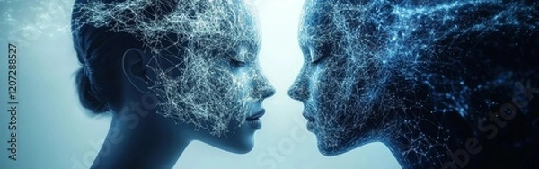 Fototapeta AI concept visualized with interconnected digital nodes. Ideal for presentations on AI research and neural networks.