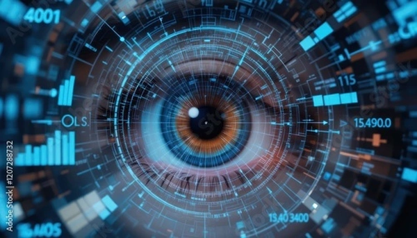 Fototapeta Digital Eye Scanning Data, Futuristic Tech Background