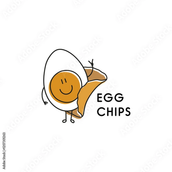 Obraz Egg chips fun cartoon character. Healthy protein snack.