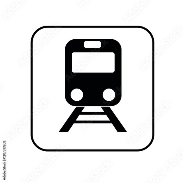 Fototapeta A schematic depiction of a train on tracks within a square frame. Used to denote train stations, railway routes, or rail transport networks.