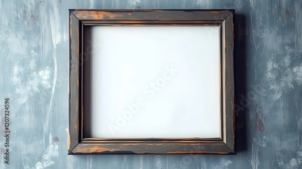 Fototapeta Rustic Wooden Frame Blank Canvas Against Textured Wall Background