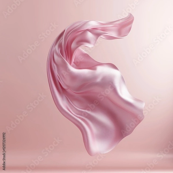 Fototapeta Smooth elegant pink transparent cloth separated on white background. Texture of flying fabric.