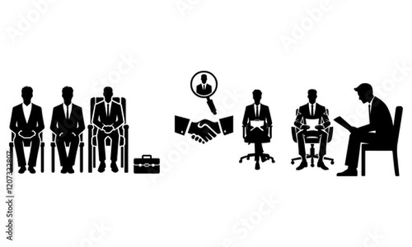 Fototapeta Corporate Hiring and Candidate Selection Process Silhouette Vector Illustration