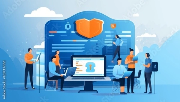 Fototapeta Teamwork Cybersecurity Data Protection System