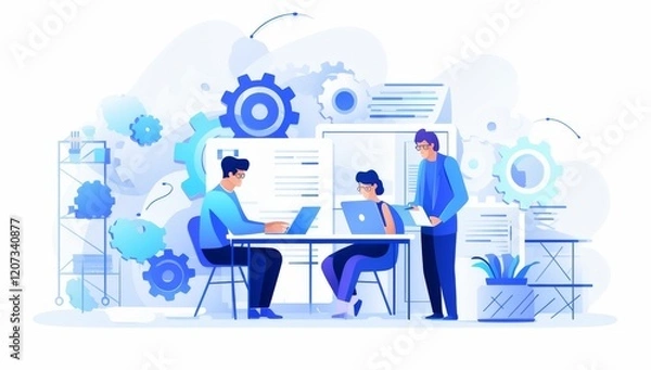 Fototapeta Teamwork and Collaboration: A Modern Business Illustration