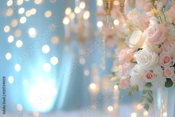 Fototapeta Elegant Wedding Table Setting Romantic Centerpiece with Bokeh Lights