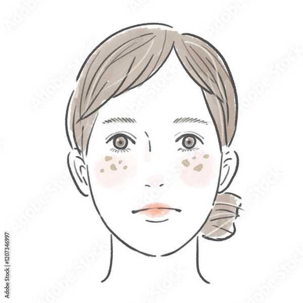 Obraz 顔にシミのあるまとめ髪の女性