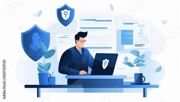 Fototapeta Cybersecurity Expert Working on Data Protection and Privacy