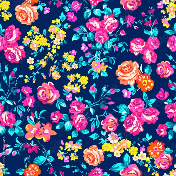 Fototapeta Neon bright rose garden - seamless vector pattern