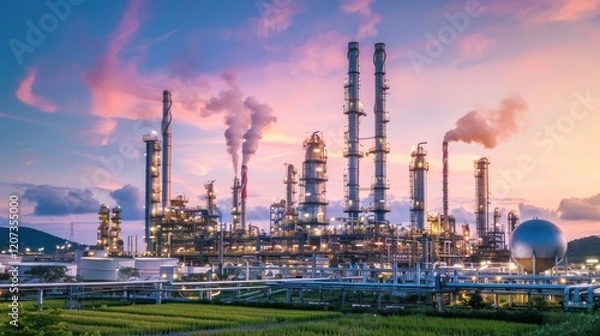 Fototapeta Industrial Complex at Sunset