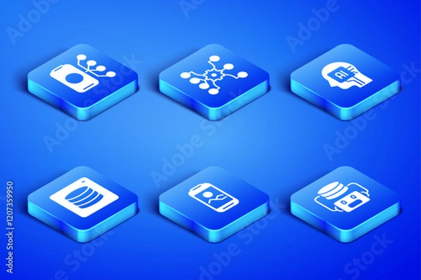 Obraz Set Artificial intelligence robot, Neural network, Mobile phone, Server, Data, and Humanoid icon. Vector