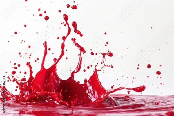 Fototapeta A dynamic and striking scene of a red liquid possibly a gel or a thick sauce splashing and cascading in a dramatic and intense manner
