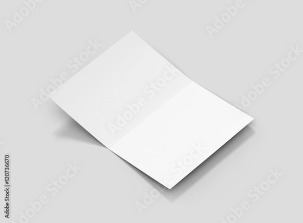 Fototapeta Photorealistic A5 Bifold Brochure Mockup on light grey background. 3D illustration. High Resolution Texture. Mockup template ready for your design. 