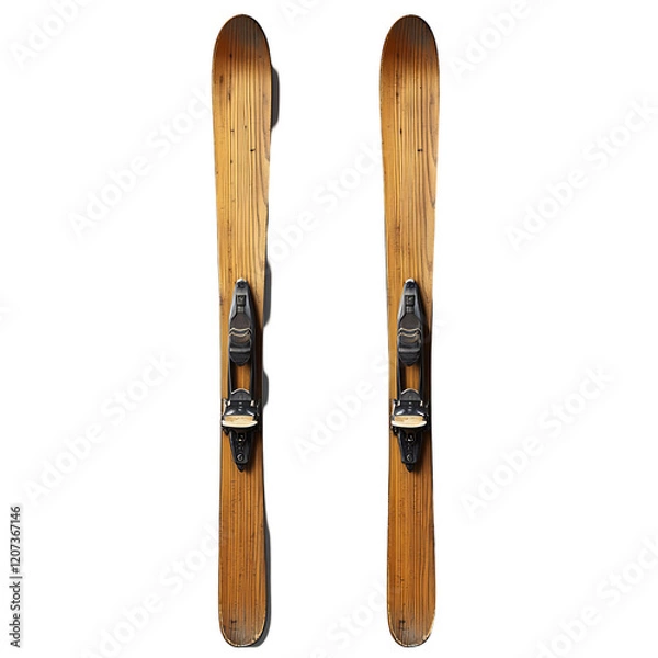 Fototapeta Pair of vintage wooden skis with bindings.