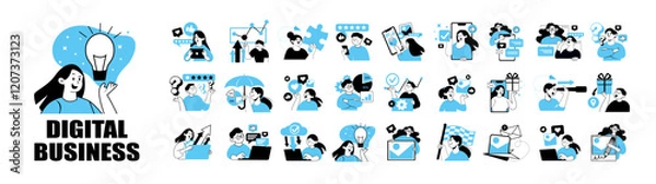 Obraz business activities of young entrepreneurs illustration set concept 