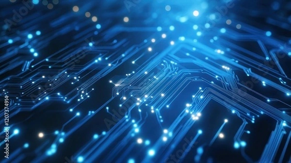 Fototapeta Circuit Board with Glowing Lights