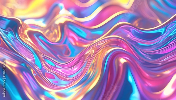 Fototapeta Abstract Colorful Metallic Wavy Background - Vibrant and Modern Design