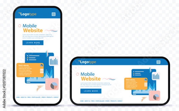 Obraz Mobile Web Design Template on Vertical and Horizontal Mobile Phone Screen. Smartphone vector mockup with transparent background.