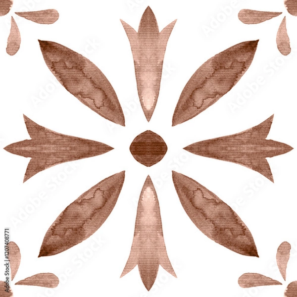 Obraz Watercolor Azulejos Tile in Mocha tones