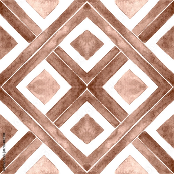 Obraz Watercolor Azulejos Tile in Mocha tones