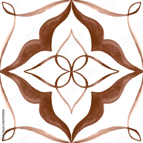Obraz Watercolor Azulejos Tile in Mocha tones