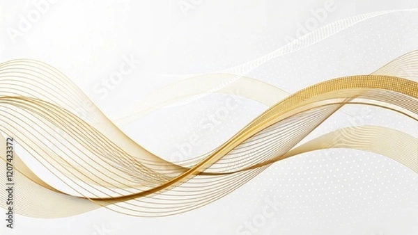 Fototapeta Abstract 3d background with white gold wave lines paper layers. Luxury paper cut background, abstract decoration, golden pattern, halftone gradients, 3d vector illustration, elegant luxury texture