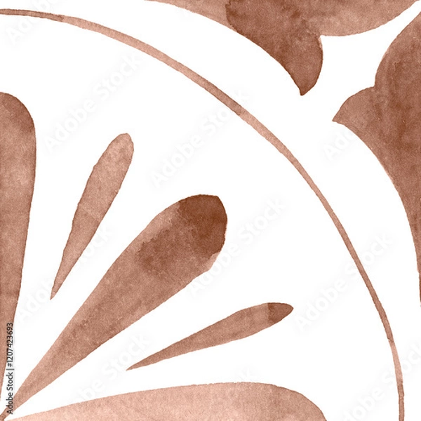 Obraz Watercolor Azulejos Tile in Mocha tones