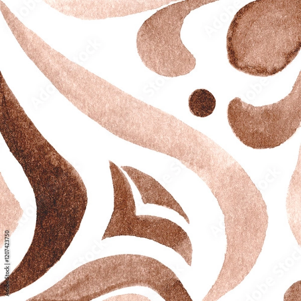 Obraz Watercolor Azulejos Tile in Mocha tones