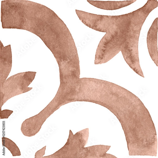 Obraz Watercolor Azulejos Tile in Mocha tones