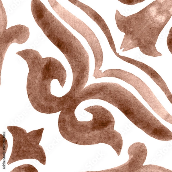 Obraz Watercolor Azulejos Tile in Mocha tones