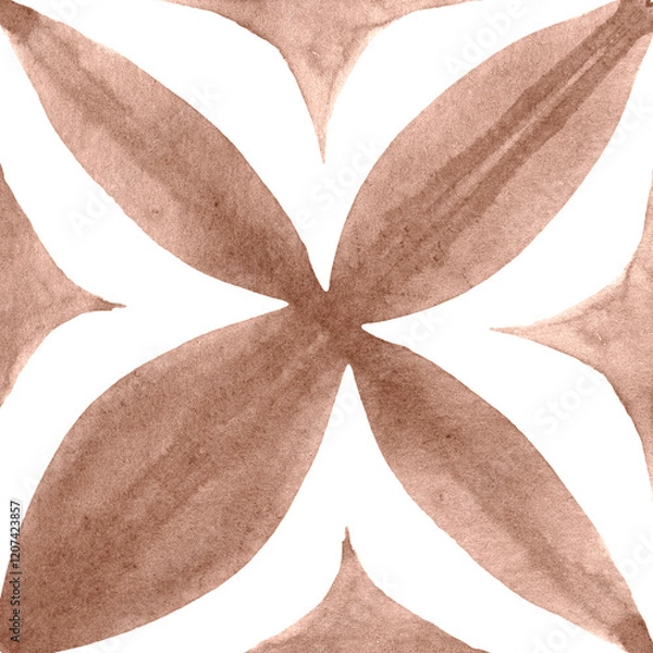 Obraz Watercolor Azulejos Tile in Mocha tones