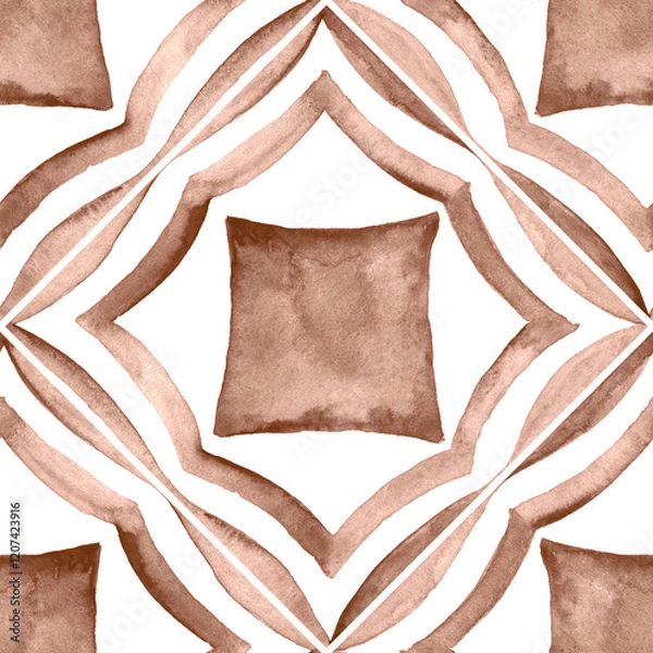 Obraz Watercolor Azulejos Tile in Mocha tones